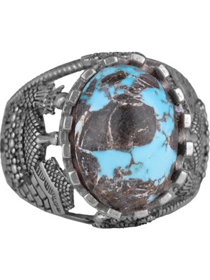 Doğal Arizona Turkuaz Taş Yüzük, Camii Detaylı Yüzük, 925 Ayar Gümüş Yüzük