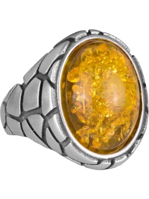 Erkekler Için Lüks 925 Ayar Gümüş Yapay Taş Yüzükler - Çeşitli Koleksiyon (Bal Amberi Yapay Taş)