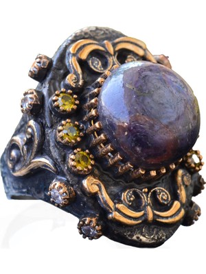 Doğal Yıldız Yakutu Taşlı, Antika Yüzük, 925 Ayar Gümüş Erkek Yüzük, Gümüş Erkek Aksesuar, Mor