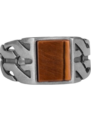 Sterling Gümüş Yunan Anahtar Yüzük - Doğal Olmayan Kaplan Gözü Taşı ile El Yapımı Yüzük, Aslan Burcu Için Cesaret ve Odaklanma