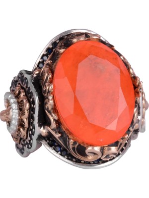 925 Ayar Gümüş Yüzük, Turuncu Paraiba Yapay Taş Yüzük, El Yapımı Aslan Başlı Erkek Yüzüğü