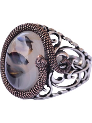 Doğal Yemen Akik Taşı, Yılan Yüzük, El Yapımı Yüzük, Gümüş Erkek Yüzüğü, Onun Için Hediye, Gümüş Aksesuar Kahverengi