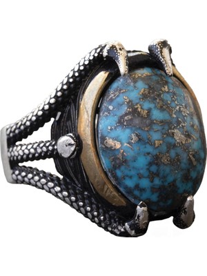 Doğal Arizona Turkuaz Taşlı Pençe Yüzüğü - Gümüş Erkek Yüzüğü