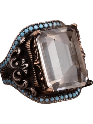 Doğal Kristal Taş Yüzük, 925 Ayar Gümüş Erkek Yüzük