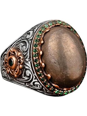 Doğal Pirit Taşlı Yüzük, Sultan Yüzüğü, 925 Ayar Gümüş Erkek Yüzüğü