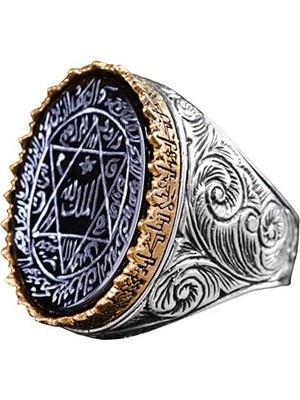 925 Ayar Gümüş Erkek Yüzük Siyah Oniks Taşı ve Süleyman Mührü Tasarımı