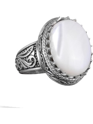 Doğal Taş Yüzük - 925 Ayar Gümüş Yüzük, Erkekler Için (Sedef Taşı)