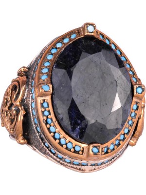 925 Ayar Gümüş Yüzük, Doğal Safir Taşı Ile, El Yapımı Vintage Tasarım, Erkek Ifadesi Yüzüğü