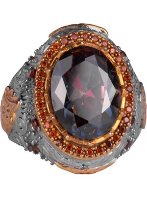 Yapay Taş Yüzük - Sultan Yüzüğü - 925 Ayar Gümüş Yüzük - El Yapımı Kral Yüzüğü (Yapay Mistik Topaz)