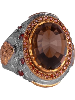 Yapay Taş Yüzük - Sultan Yüzüğü - 925 Ayar Gümüş Yüzük Erkekler Için - El Yapımı Kral Yüzüğü (Yapay Dumanlı Topaz)