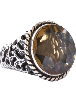 925 Ayar Gümüş Erkek Yüzük, Yapay Dumanlı Topaz Taşı, Doğal Organik Yüzük