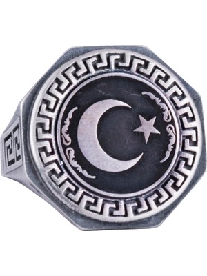 925 Ayar Gümüş Yüzük - Yunan Anahtar Desenli Erkek Yüzüğü - El Yapımı Yüzük