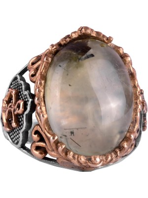 El Yapımı Prehnit Yeşim Taşı Yüzük - Yelkenli Çapa 925 Ayar Katı Gümüş Erkek Yüzüğü - Huzur ve Içgörü Tasarımı