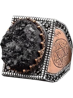 Doğal Druzy Kristal Kuvars Taş Yüzük Erkekler Için, Kral Süleyman Yüzüğü, 925 Ayar Gümüş Erkek Yüzüğü