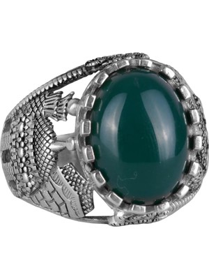 Islami Doğal Jade Taş Yüzük - Sakin 925 Ayar Gümüş Erkek Yüzük - Uyum ve Refah Tasarımı