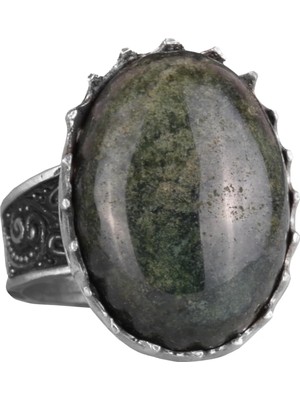 Doğal Taş Yüzük - 925 Ayar Gümüş Büyük Yüzük - El Yapımı Yüzük (Zümrüt)