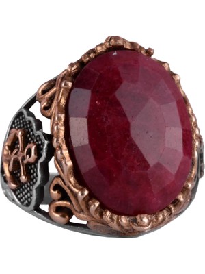 Denizci Çapa Gümüş Yüzük, Doğal Taş Yüzük, 925 Ayar Sterlin Gümüş Yüzük (Yakut)