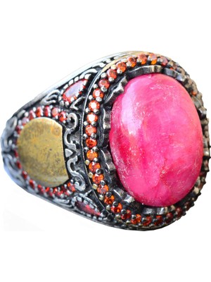 Yakut Taşlı Yüzük - Vintage Tarzı 925 Ayar Gümüş Erkek Yüzüğü