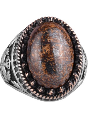 Doğal Taş Yüzük - El Yapımı Kartal Yüzüğü - 925 Ayar Gümüş Yüzük (Bronzit)