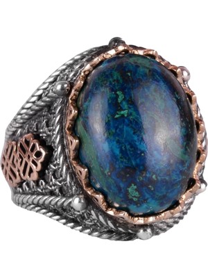 Gümüş Doğal Azurit Taş Yüzük, 925 Ayar Sert Gümüş Erkek Yüzüğü, Içgörü ve Netlik Tasarımı