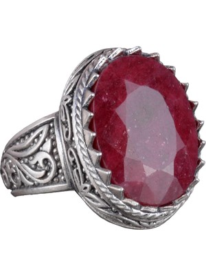 Doğal Taş Yüzük - 925 Ayar Sert Gümüş Yüzük (Ruby Taşı)