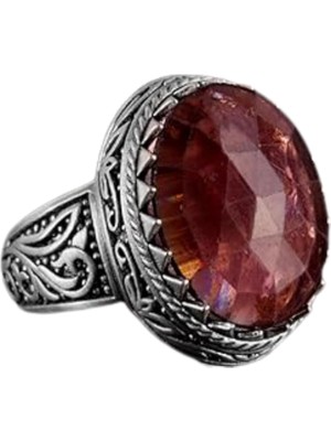 Doğal Taş Yüzük - 925 Ayar Gümüş Yüzük, Erkekler Için (Kırmızı Safir Taşı)