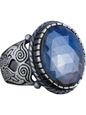 Safir Doğal Taş Yüzük, 925 Ayar Gümüş Erkek Yüzük, Mavi Safir Taşlı Gümüş Yüzük