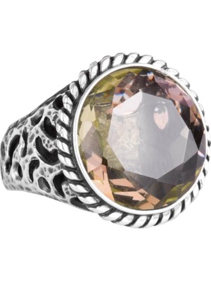 925 Ayar Gümüş Erkek Yüzük - El Yapımı Sentetik Sitrin Taş Yüzük - Modern Tasarım