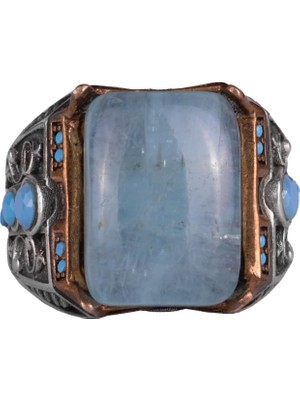 Doğal Akuamarin Taş Yüzük - 925 Ayar Gümüş Yüzük