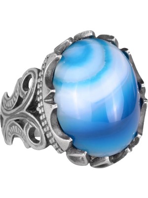 925 Ayar Katı Gümüş Erkek Yüzük - Doğal Taş Seçeneği (Mavi Ağaç)