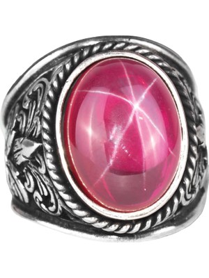 Büyük Gümüş Yüzük, Doğal Yıldız Yakutu Taşlı Yüzük, 925 Ayar Gümüş Yüzük Erkekler Için