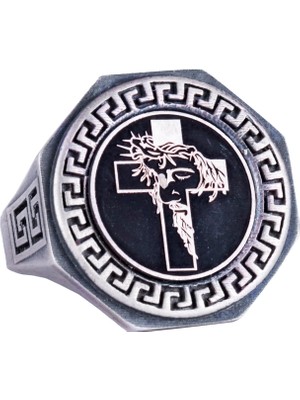 925 Ayar Gümüş Yüzük - Yunan Anahtar Deseni Erkek Yüzüğü - El Yapımı Yüzük