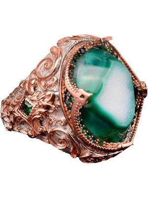 Kristal Drusy Kuvars Taş Yüzük, 925 Ayar Gümüş Erkek Yüzük