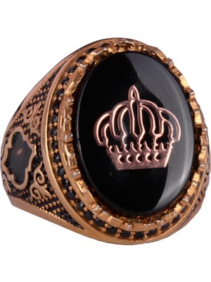 Erkekler Için Taç Yüzük - 925 Ayar Gümüş Altın Kaplama Erkek Yüzük