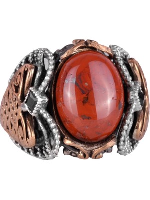 Doğal Kırmızı Kan Taşı Yüzük, 925 Ayar Sert Gümüş Yüzük Erkekler Için