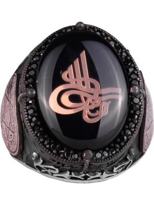 925 Ayar Gümüş El Yapımı Erkek Yüzük - Davud Yıldızı Yüzüğü (Küçük Osmanlı Tuğrası)