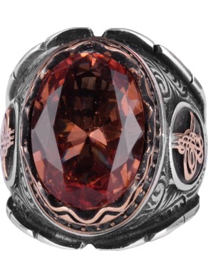 Osmanlı Tuğra Sultanit Yapay Taş Yüzük, 925 Ayar Gümüş Yüzük