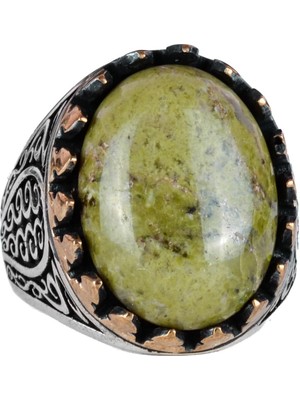 925 Ayar Katı Gümüş Erkek Yüzük, Doğal Taşlar ile - El Yapımı Şıklık (Unakite Taşı)