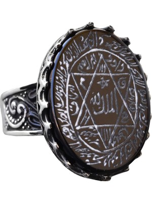 Kral Süleyman Mührü Oniks Taş Yüzük - Beyaz 925 Ayar Gümüş Erkek Davut Yıldızı Takı