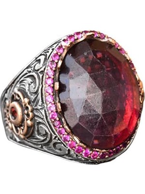 El Yapımı Doğal Garnet Taşlı Yüzük, Sterlin Gümüş Erkek Yüzüğü - Tutku ve Koruma Sembolü