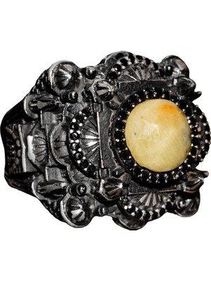 El Yapımı Sarı Safir Taşlı Yüzük, Camii Tasarımı, Islami Erkekler Için Gümüş Yüzük