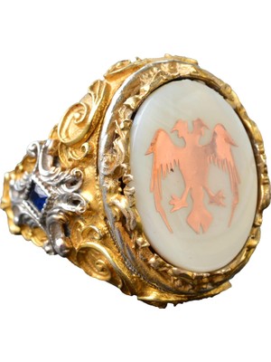 Erkek Gümüş Yüzük - Inci Taşı - Yüzük (Çift Başlı Kartal)