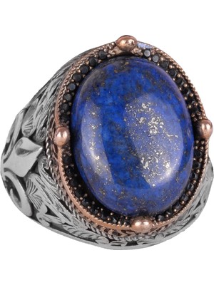 925K Gümüş El Yapımı Erkek Yüzüğü - Çeşitli Doğal Taşlarla Mevcuttur (Lapis Lazuli)