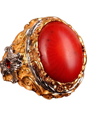 Doğal Mercan Taşı Yüzük, 925 Ayar Gümüş Yüzük Erkekler Için