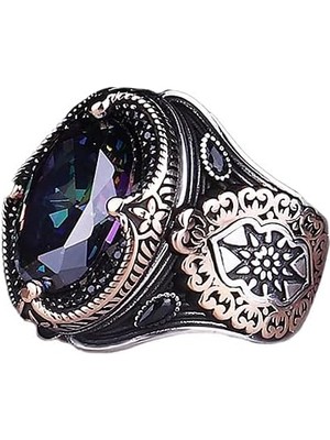 Erkekler Için Mystic Topaz Yüzük - El Yapımı 925 Ayar Gümüş Yüzük, Oluşturulmuş Mystic Topaz Taşı ile