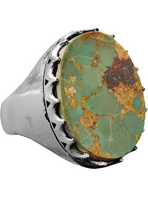 Erkekler Için Doğal Turkuaz Taş Yüzük, 925 Ayar Gümüş El Yapımı Klasik Stil, Şifa Kristali Takı (Stil-2)