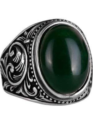 El Yapımı Doğal Yeşim Taşı Yüzük - Huzurlu 925 Ayar Katı Gümüş Erkek Yüzüğü - Uyum ve Refah Tasarımı