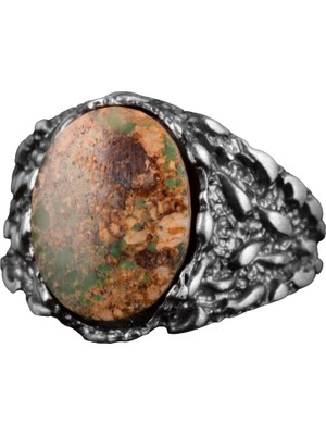 Doğal Arizona Turkuaz Taş Yüzük, Erkekler Için Hediye, 925 Ayar Gümüş Yüzük, Minimalist Yüzük (Stil-13)