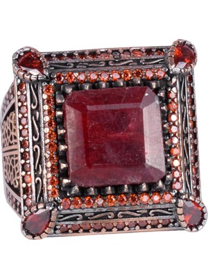 Doğal Yakut Taşlı Yüzük, Erkekler Için El Yapımı Yüzük, 925 Ayar Gümüş Yüzük