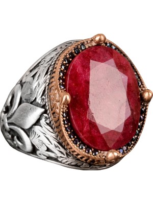 Doğal Yakut Taşlı Erkek Yüzüğü, 925 Ayar Gümüş Erkek Yüzüğü